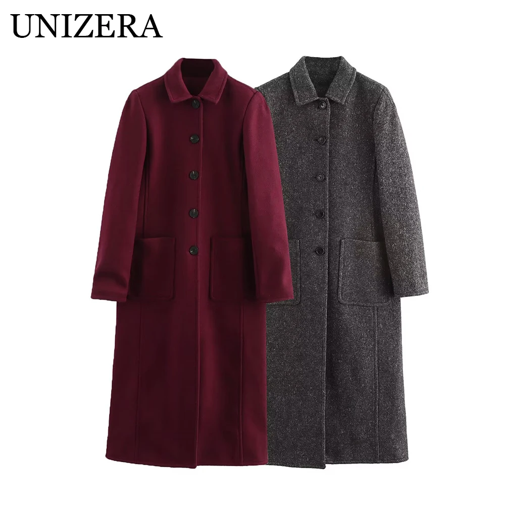 

New autumn and winter women's clothing French retro collar long sleeved single breasted patch bag decoration coat jacket