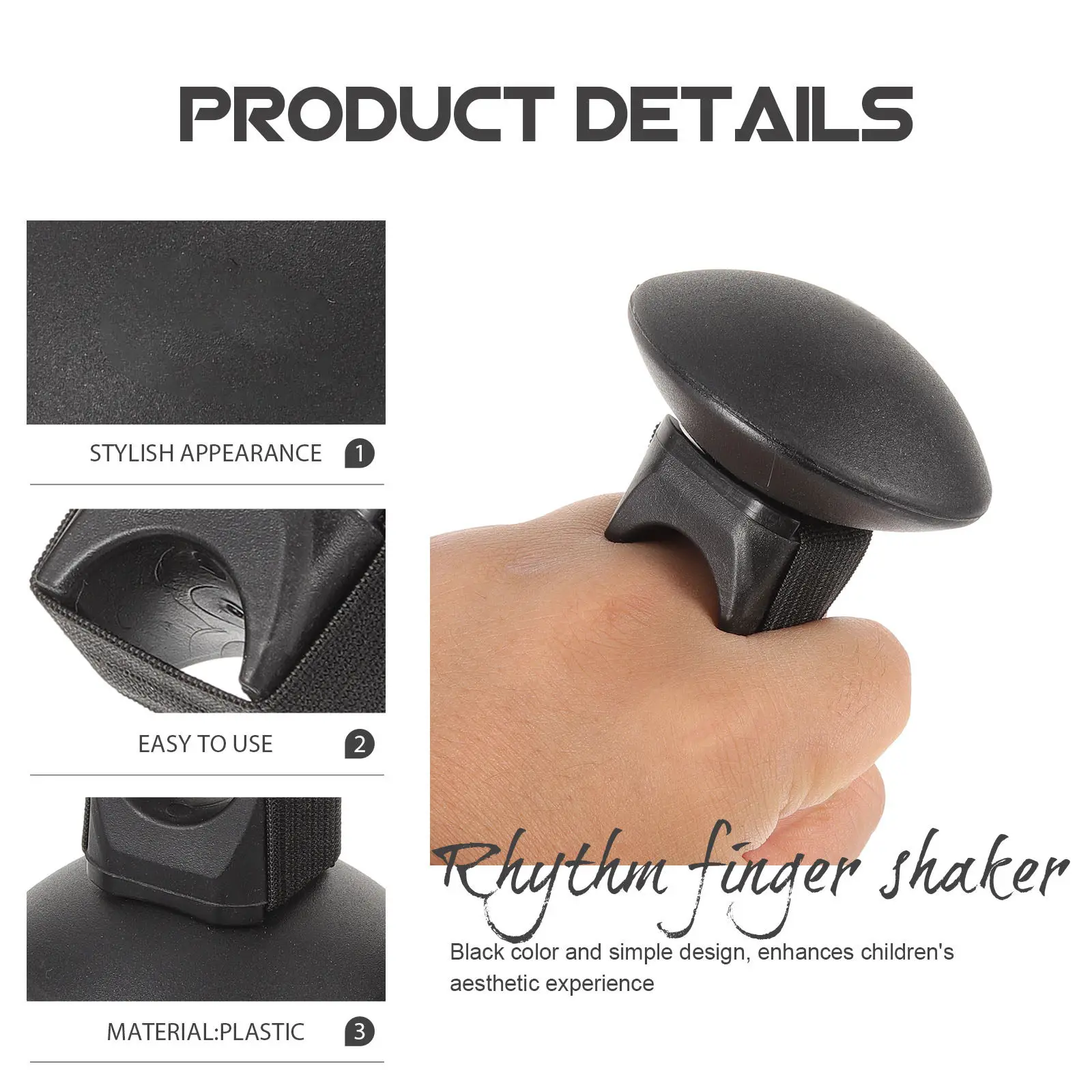 2Pcs Rhythm Finger Sand Shakers Black Plastic Hand Motion Percussion Instrument Early Education Music Accompaniment for Guitar