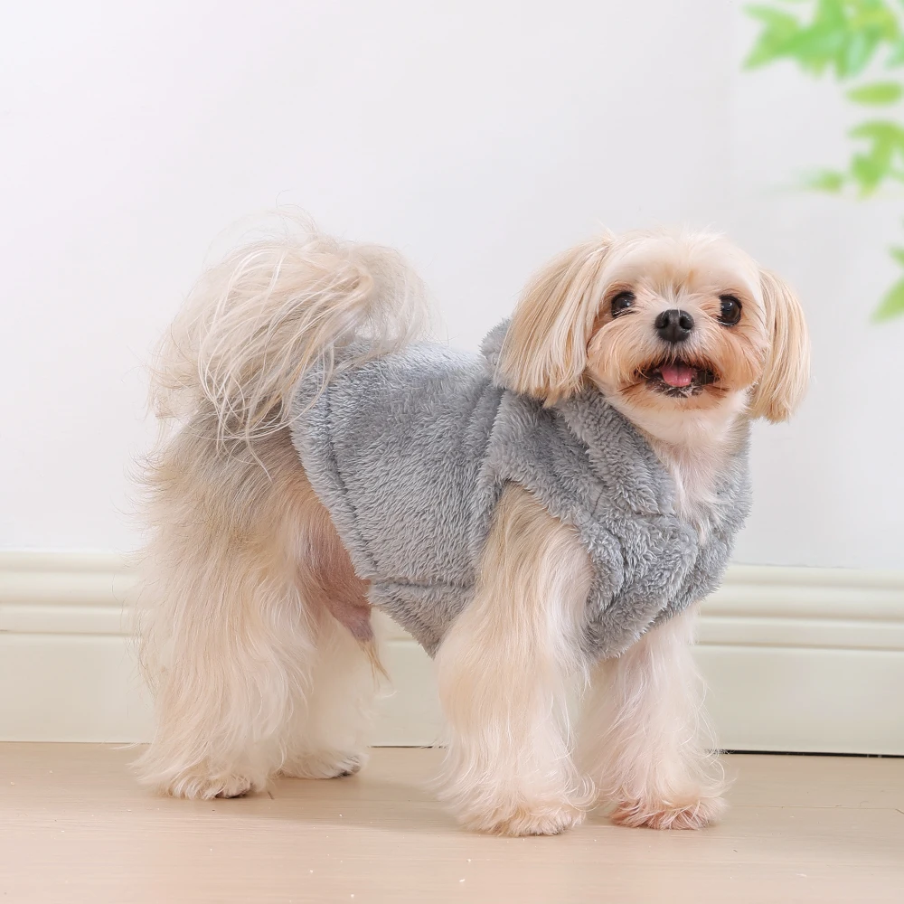 Weicher Fleece-Mantel für kleine und mittelgroße Hunde und Katzen, Winter, warm, Welpen-Kapuzenpullover, Jacke mit französischer Bulldogge, Chihuahua-Kleidung – Detail 12