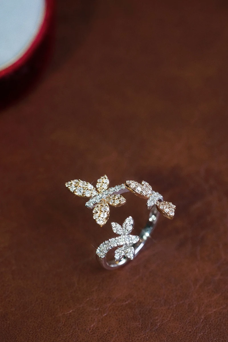 LUOWEND 100% 18K White+Yellow+Rose Gold Rings Elegant Style 0.82carat Real Natural Diamond Ring for Women High Wedding Jewelry