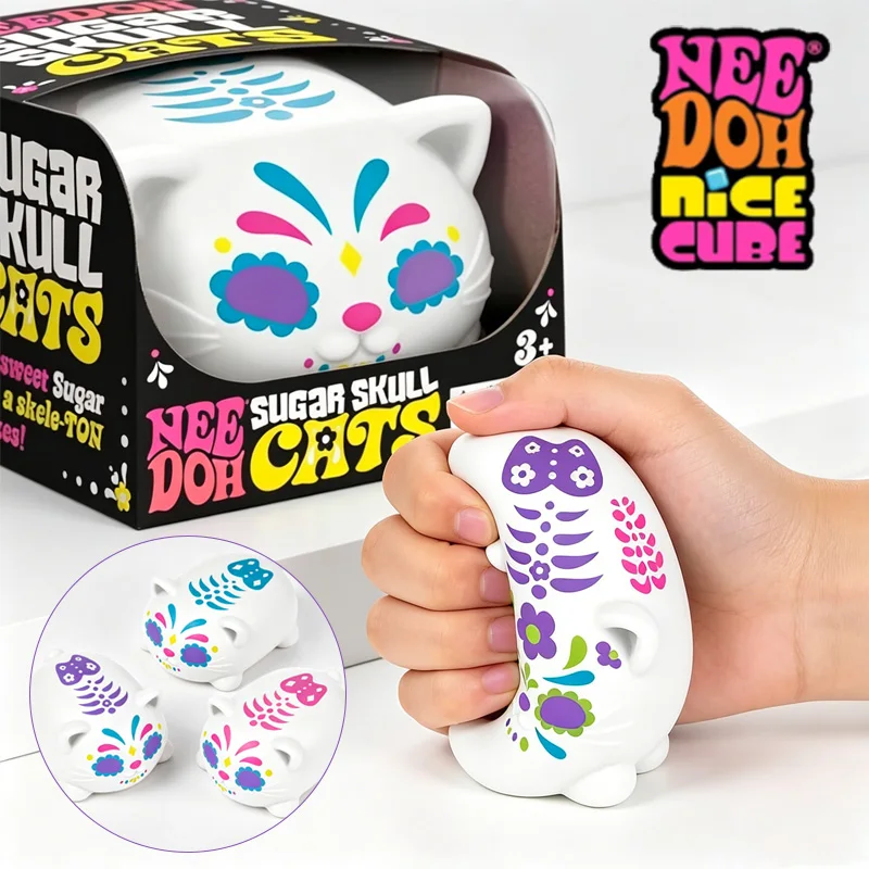 

Needoh Sugar Skull Cats Buttery-Soft Feel Fidget Toy Slow Rebound Squishy ASMR Sensory Anti Stress Relief Toy For Kids Adults