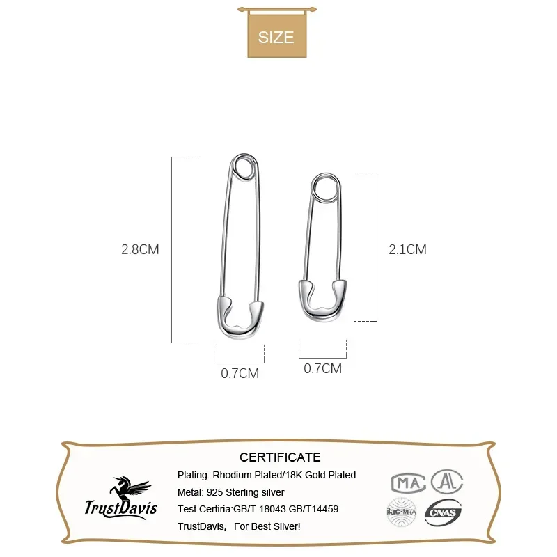 TrustDavis 1Pair Paper Clip Shape Ear Buckle Earring Creative New Design Lady Madam Women 925 Sterling Silver Jewelry DA381