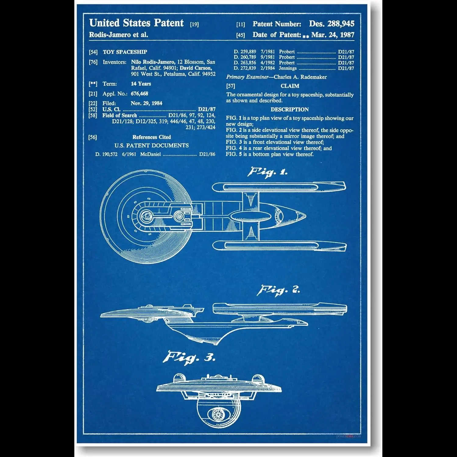 Star Trek Enterprise Spaceship Patent Poster  Vintage Blueprint Wall Art Decor for Trekkies and SciFi Fans