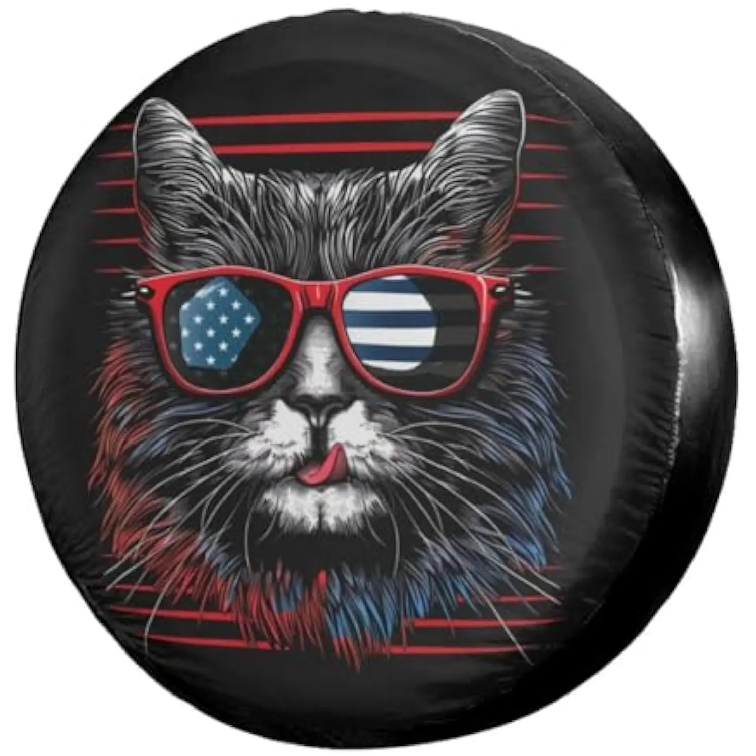 

Patriotic USA Flag Reflection Cat Spare Tire Cover Waterproof Wheel Protector for Truck SUV Trailer