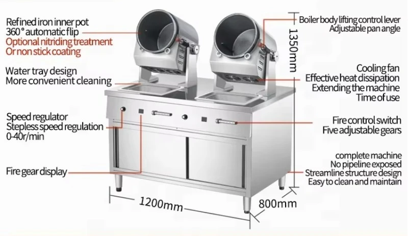 Yawei G30DBA Double Head Commercial Cooking Machine Drum Double Head Cooking Robot Double Head tandem Fried Rice Frying Machine