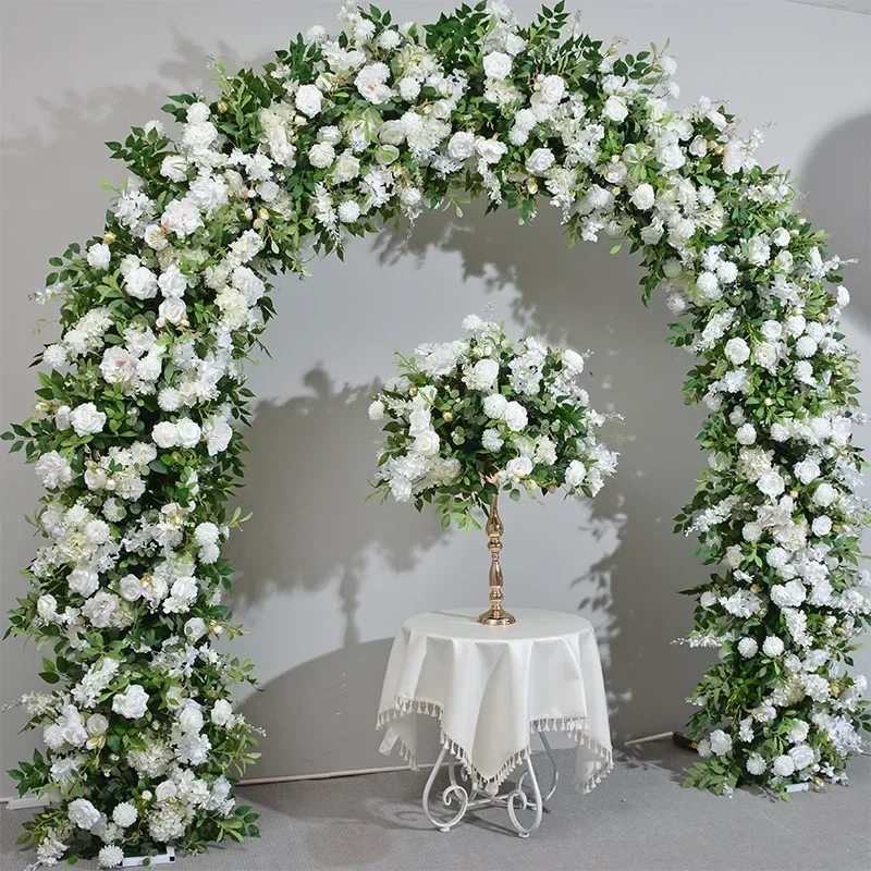 White Rose Green Plants Luxury Wedding Backdrop Decoration Artificial Flower Row Floral Arrangement Arch Props Decor Event props