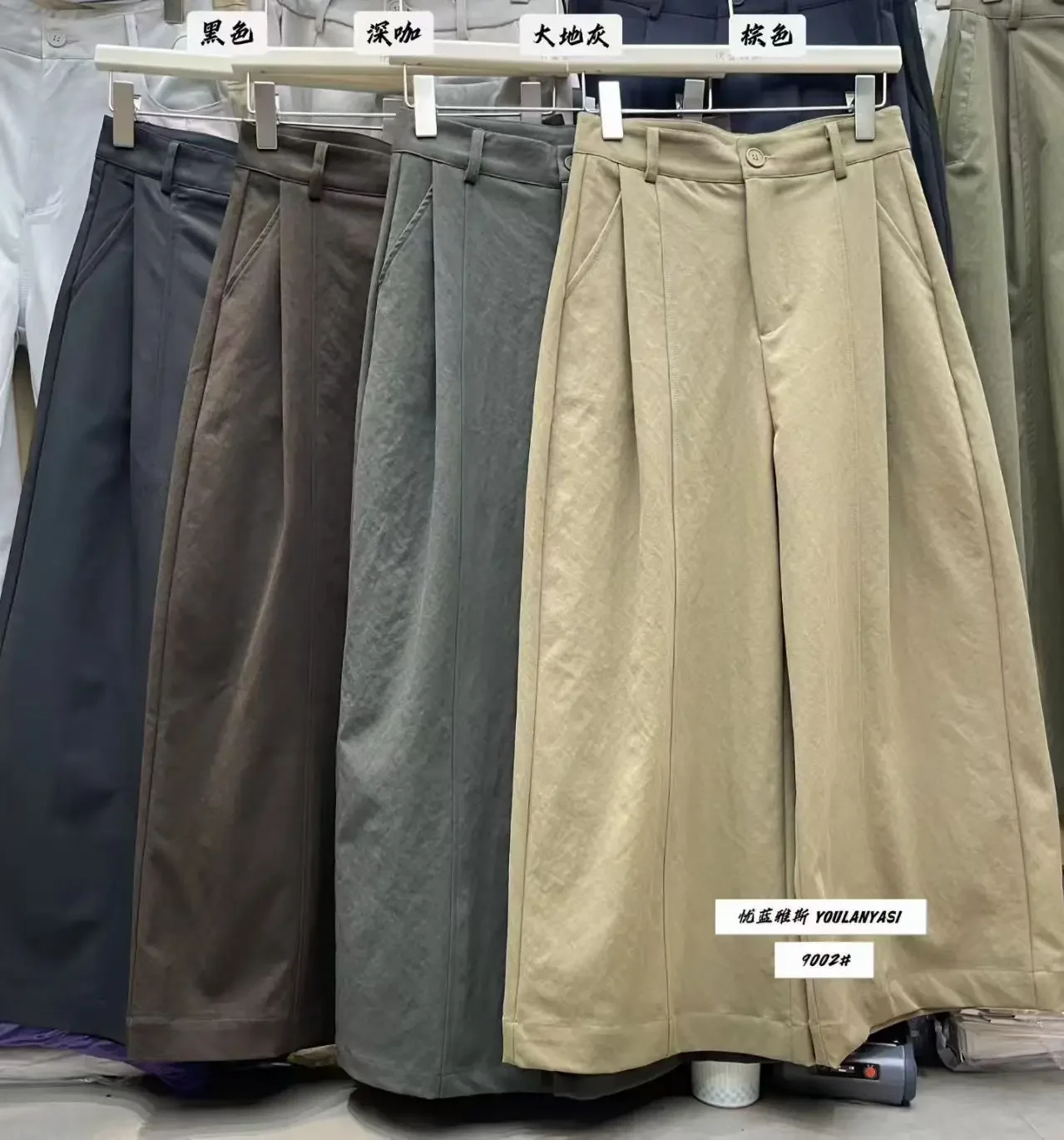 Hochwertige, lockere, vielseitige Damenhose in Khaki, koreanischer Stil, hohe Taille, gerades Bein, lässige, weit geschnittene, vielseitige Hose – Detail 6