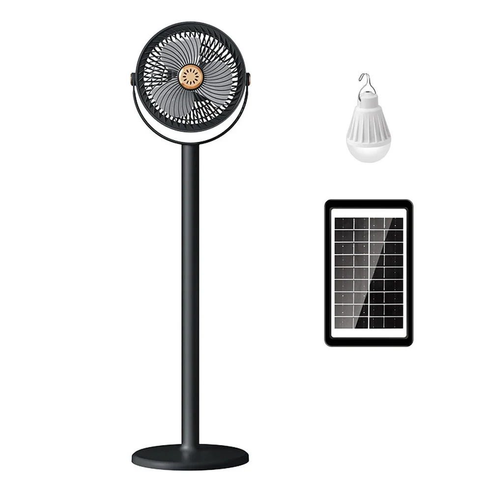 Portable Solar Powered Standing Fan With 5 Speeds 4000mAh Battery And Built-in LED Light For Outdoor Home Office