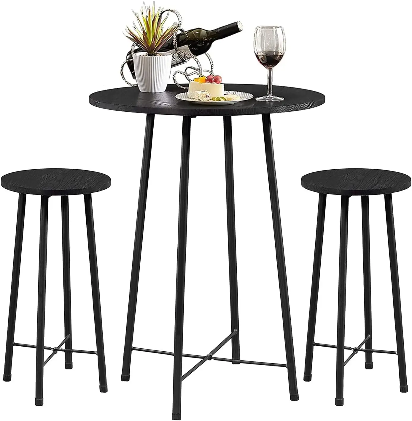 

3 Piece Pub Table And Chairs Sets Counter Height Bistro Bar Sets With 2 Barstools For Kitchen Breakfast Nook, Small Space,