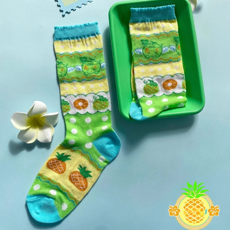 Original Design Cute Fruit Print Women's Hosiery Japanese Style Spring Summer Autumn Sweet Versatile Breathable Socks Ladies