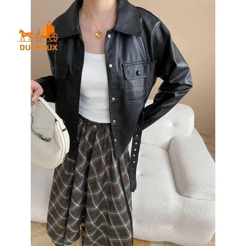 2025 Spring and Autumn Women's Fashionable Loose Real Leather Jacket, 100% Genuine Sheepskin, Casual Motorcycle Coat for Women.