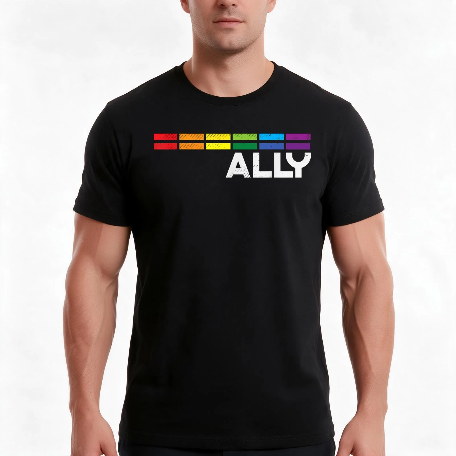 Proud Ally Bars Equality LGBTQ Rainbow Flag Gay Pride Ally T-Shirt, Summer Casual Cotton Tee, Oversized Streetwear Tops