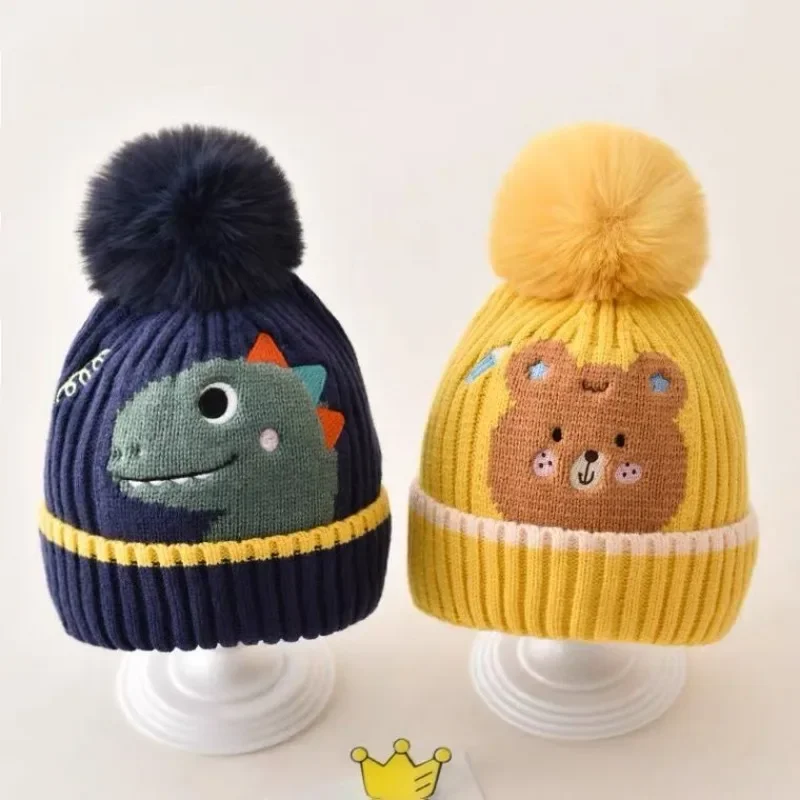 Autumn Winter Warm Beanie for Kids Boy Girl Cute Cartoon Dinosaurs Unicorn Bear Crochet Bonnet  Baby Photogrpahy Props Hat