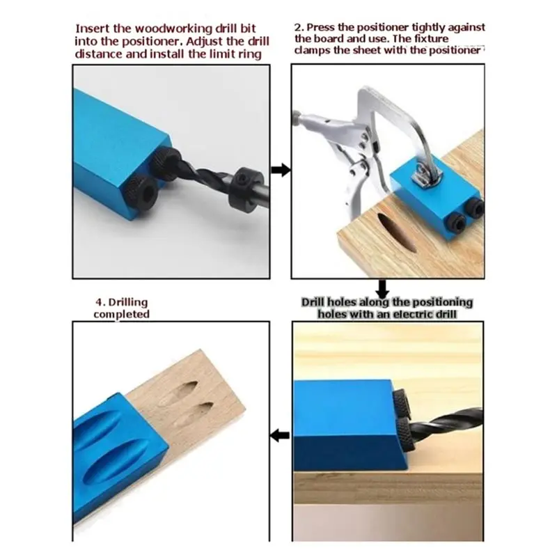 75STO-14Pcs Pocket Hole Jig Kit, Aluminum 15° Inclined Hole Fixture With 6/8/10Mm Drill Guides For Woodworking