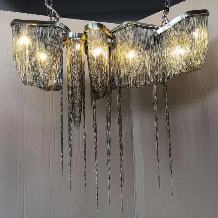 New Led Chandelier Tassel Chain Island Decoration Light Luxury Hotel Lighting  Customized