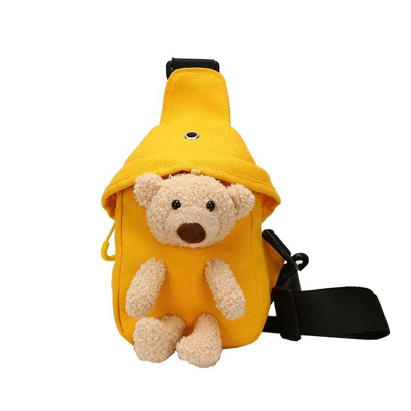 2023 New Children\'s Plush Bag Cute Plush Bear Chest Bag Crossbody Bag Korean Boys Girls Mini Canvas Bag