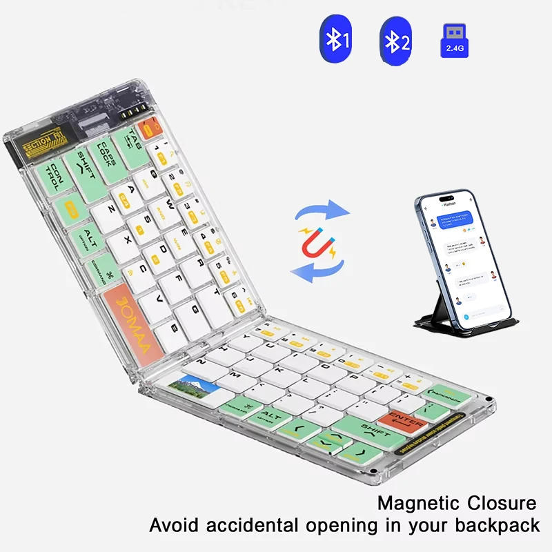 Foldable Bluetooth Keyboard Folding Transparent Keyboard with Mouse Dual Modes Folding Travel Keyboard for Tablet Smartphone