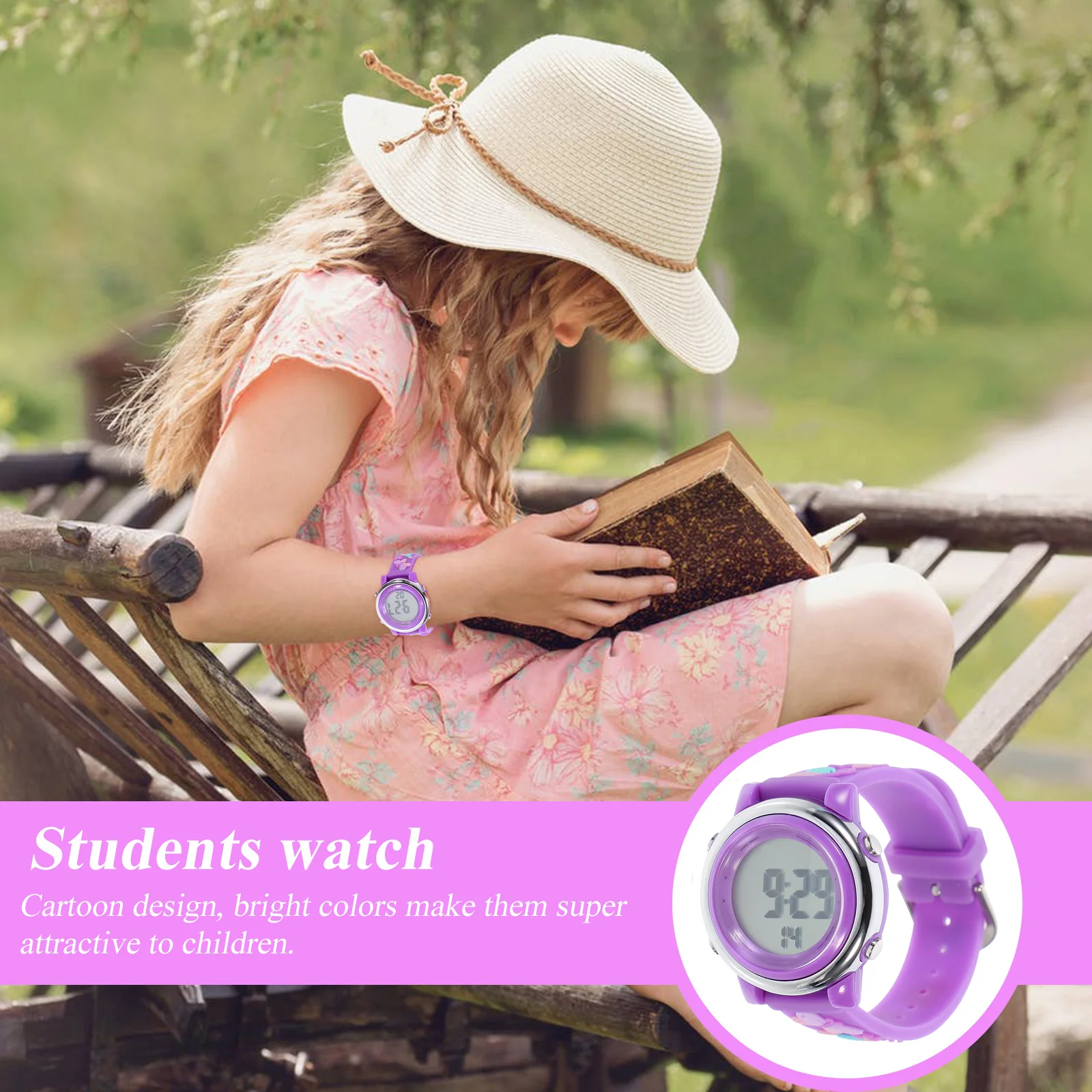 Kids Waterproof Watch Purple LED Wristwatch Durable Multi-Functional Watch Children Gift for Students