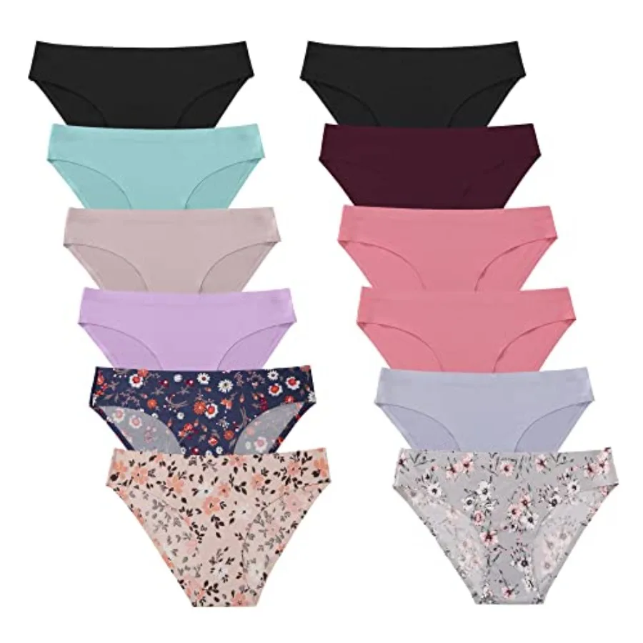 

12Pack Womens Seamless Underwear No Show Cheeky Panties Invisibles Briefs Soft Stretch Bikini Hipster XS-XL