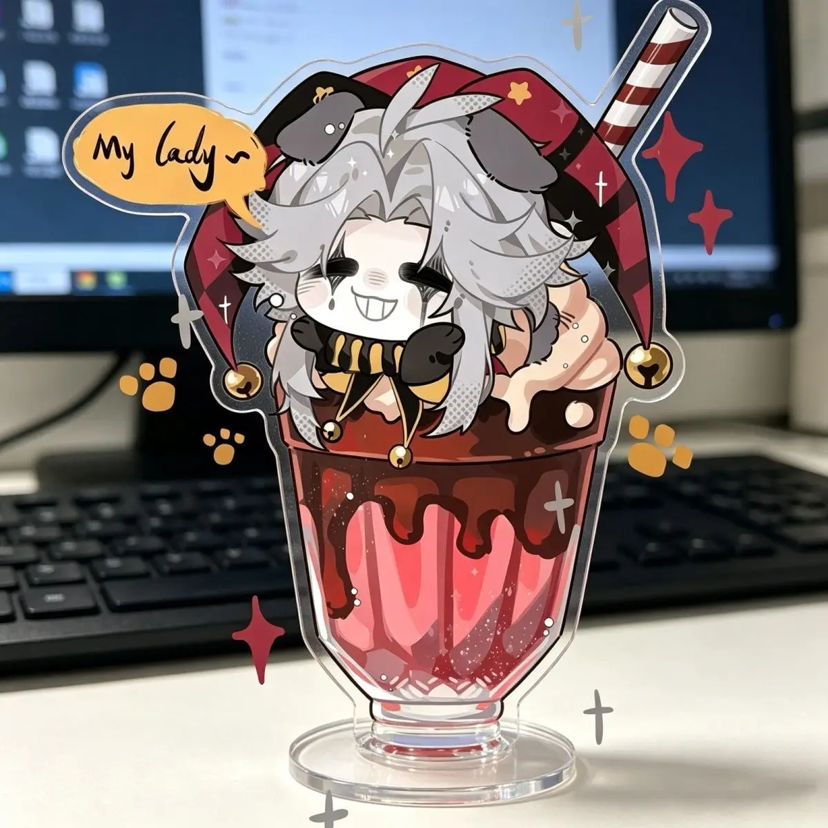 

Game Peripherals Pierrot Cute Ice Cream Figure Acrylic Stand Pierrot Figurine Standing Plate Decoration Collection Toys Gifts