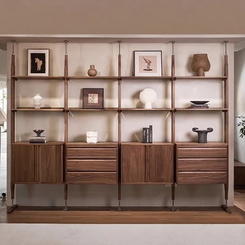 Black walnut combination bookcase storage system All solid wood partition entrance bookshelf
