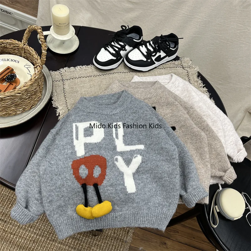 

Boys' Knitted Sweater Children's Knitwear Autumn/Winter Arrival Thickened, Edgy Stylish Trendy Casual Boy's Base Layer Sweater