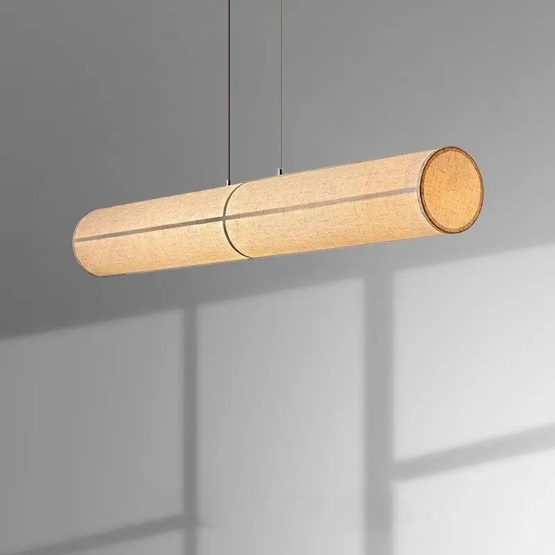 Wabi-Sabi Round Tube Line Fabric Chandelier for Japanese-Style Designer Hotel Clubhouse Front Desk Bar Restaurant Pendant Lights