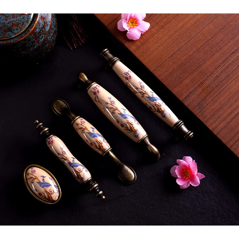Ceramic Knobs Drawer Pulls Drawer Dresser Cupboard Wardrobe Pulls Handles  Kids Home Kitchen Furniture Knobs Bird Pattern