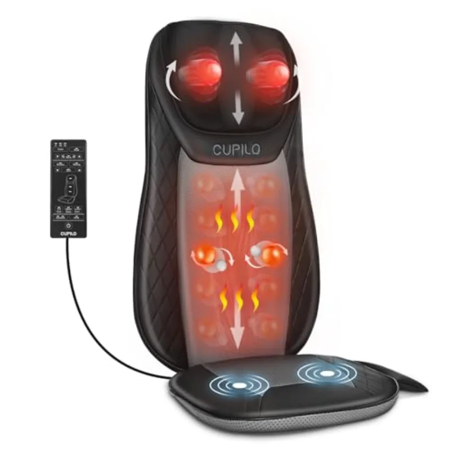 

Shiatsu Neck and Back Massager with Heat Massage Chair Pad Cushion for Stress Relief Inflatable Flaps Back Support Kneading or