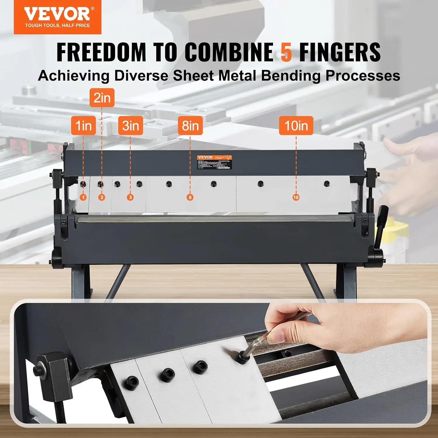 VEVOR Box and Pan Brake, 24in, Portable Metal Bender with 0-135° Bending Angle, Capable of Handling 20 Gauge Low Carbon Steel &