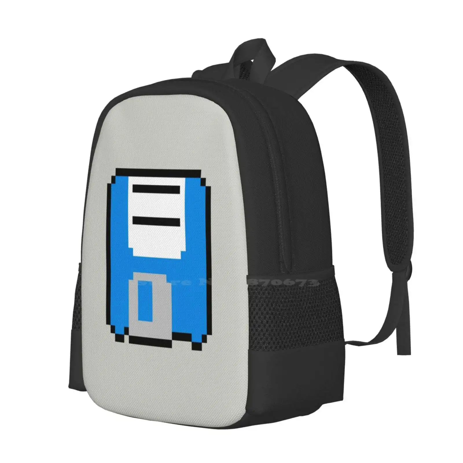 Floppy Disk-Blue Pattern Design Bagpack School Bags Pixel 8bit 8 Bit Byte Disk Floppy Retro Gamer Gaming Blue Emo Hipster Katie