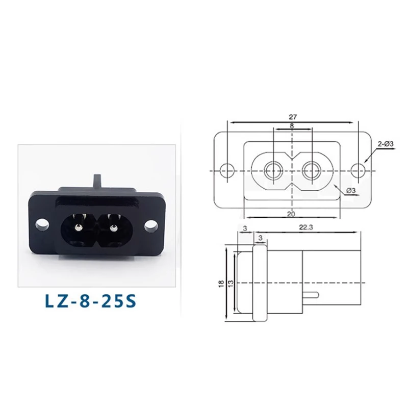 1~5pcs/lot LZ-8 Card-type AC eight-way socket with ears 8-way male socket hollow pin two-hole socket 3C certification