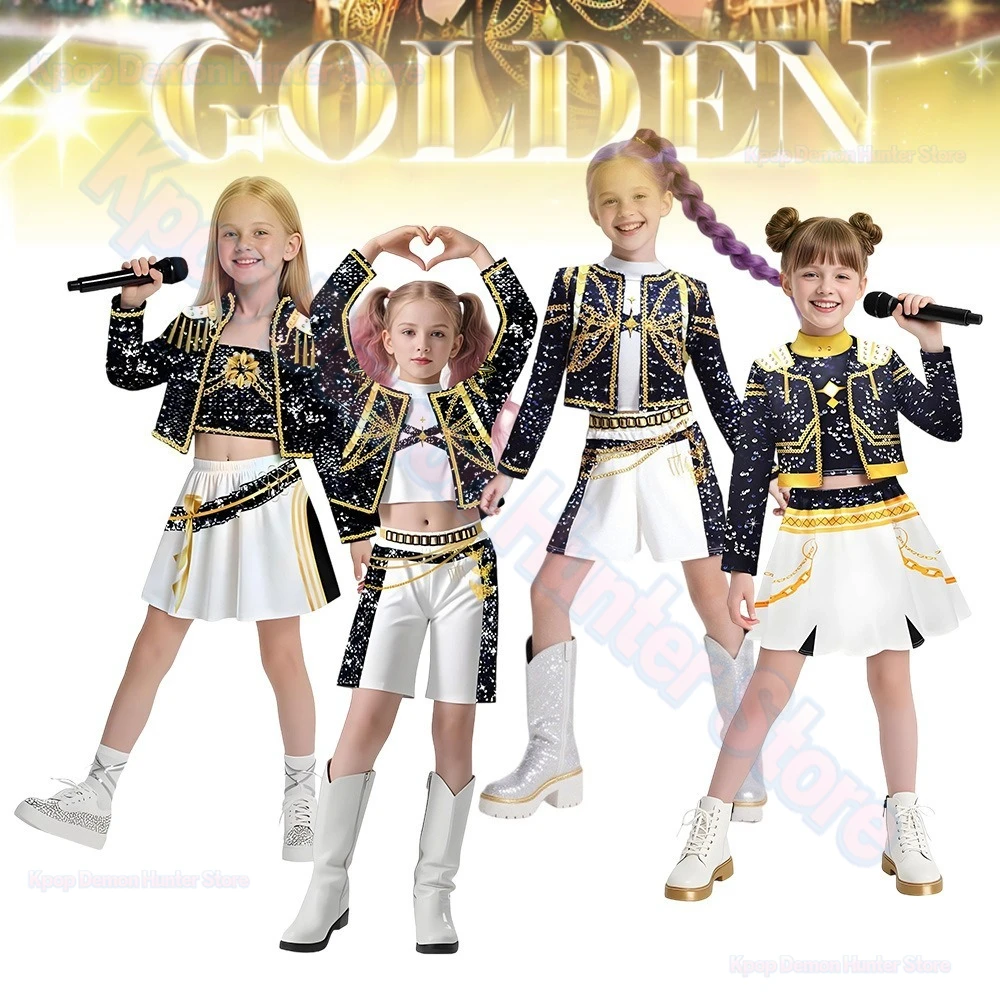 

Rumi Zoey Mira Cosplay Huntrix Costume Kids K-pop 3D Print Demon Hunters Mira Stage Costumes Child Halloween Party Clolthes Set