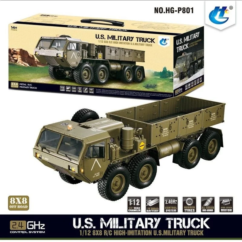 HG 1/12 RC Military Truck M977  8X8 Heavy Tactical Army Truck Model 2.4G Radio Control Off-Road  Simulation RC Climbing Vehicle