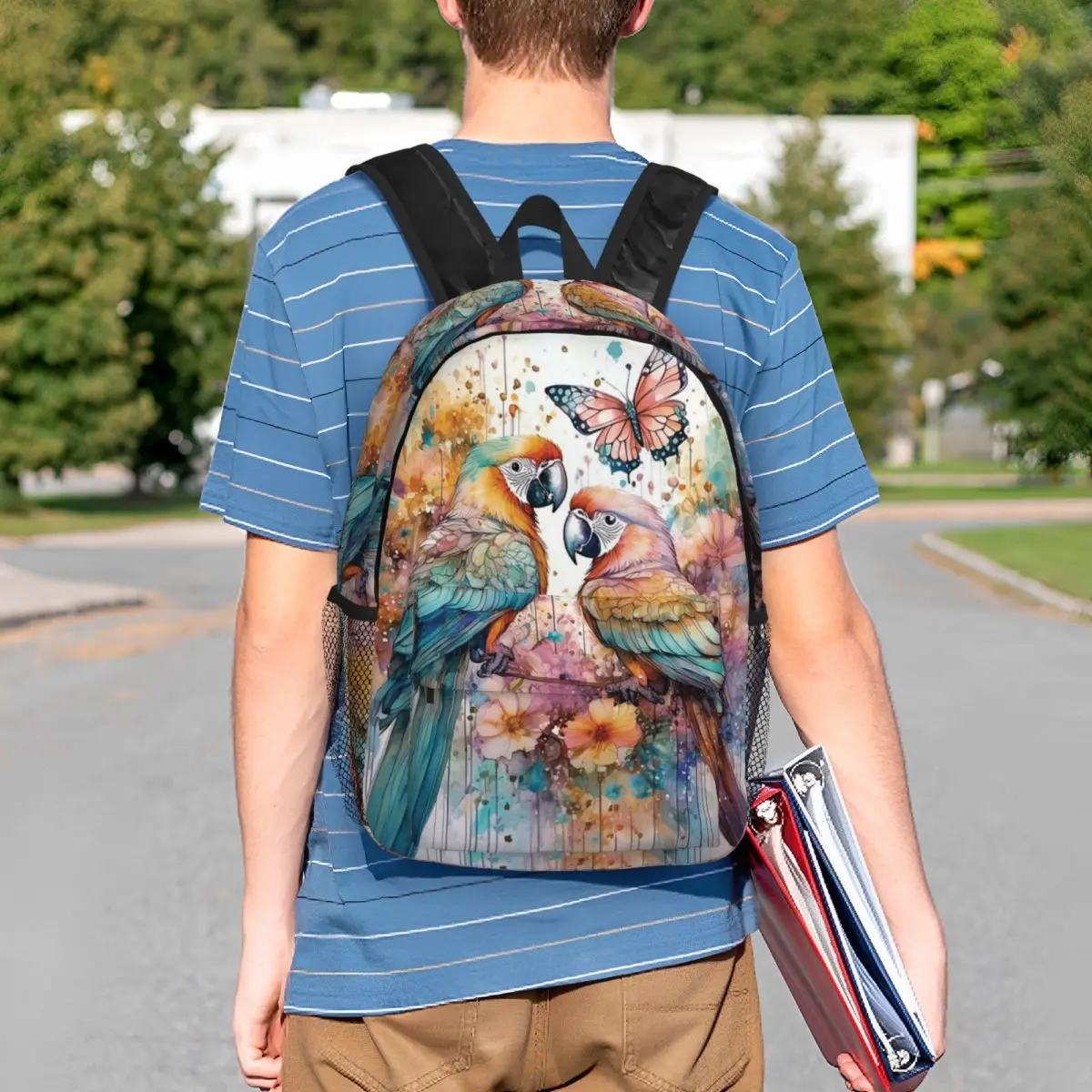 Two Parrot In Branch Watercolor Painting Backpack Student BookBag Children School Bag Computer Shoulder Bags for Men Women