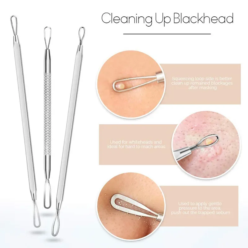 Stainless Steel Acne Removal Blackhead Comedone Acne Blemish Extractor Remover Face Skin Care Pore Cleaner Needles Remove Tools