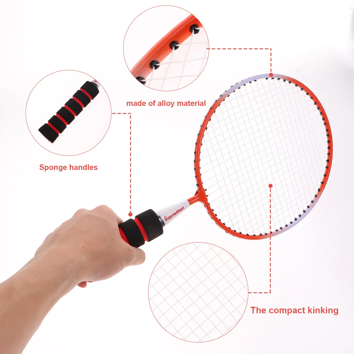 Zestaw do badmintona dla dzieci, pomarańczowa, lekka rakieta o zwiększonej wytrzymałości, 2 piłki w zestawie, idealny do zabawy na świeżym powietrzu.