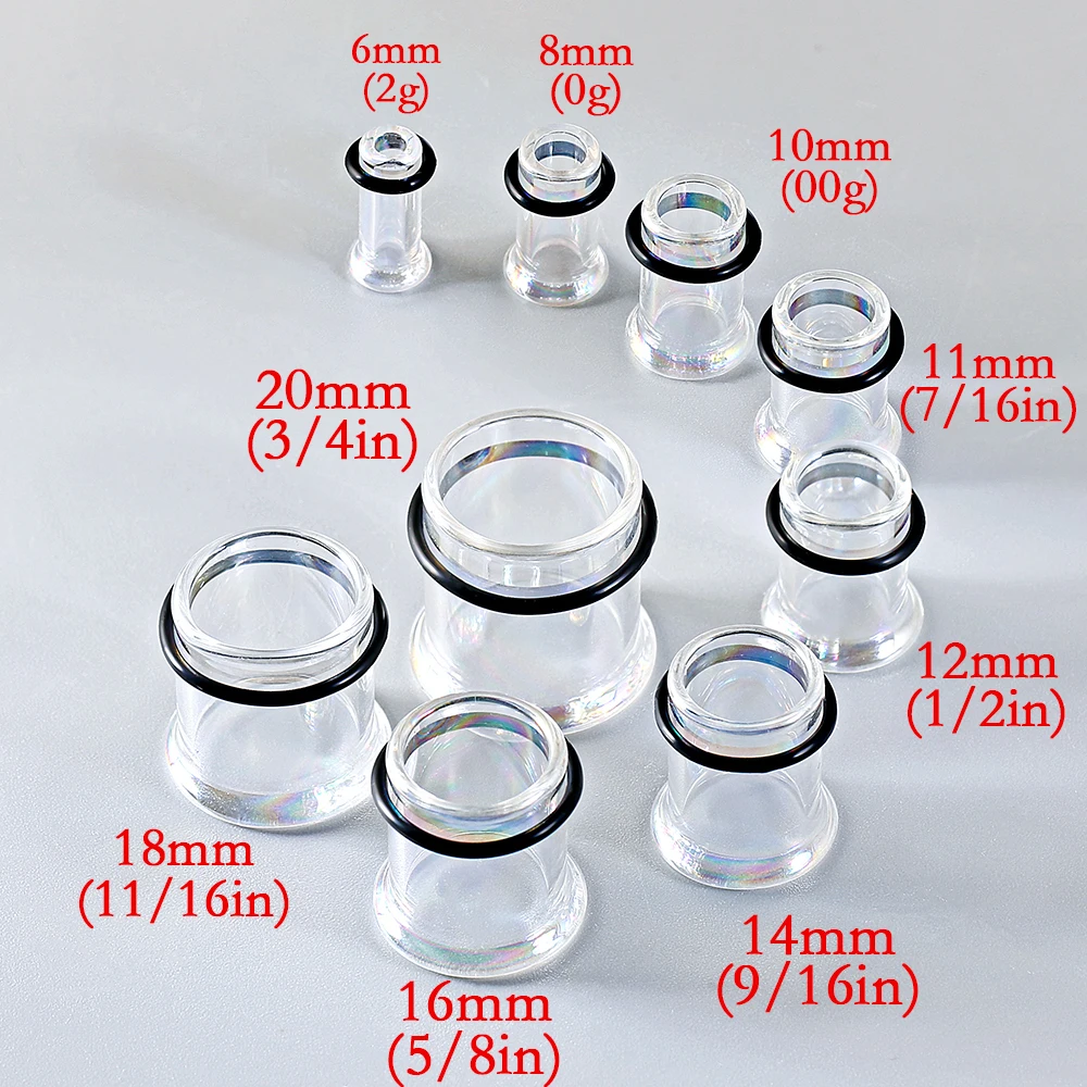 Giga 2PCS Iridescent Clear Glass Ear Tunnels Plugs Gauges Flared Body Stretcher Kit Expander Body Piercing Jewelry Fashion
