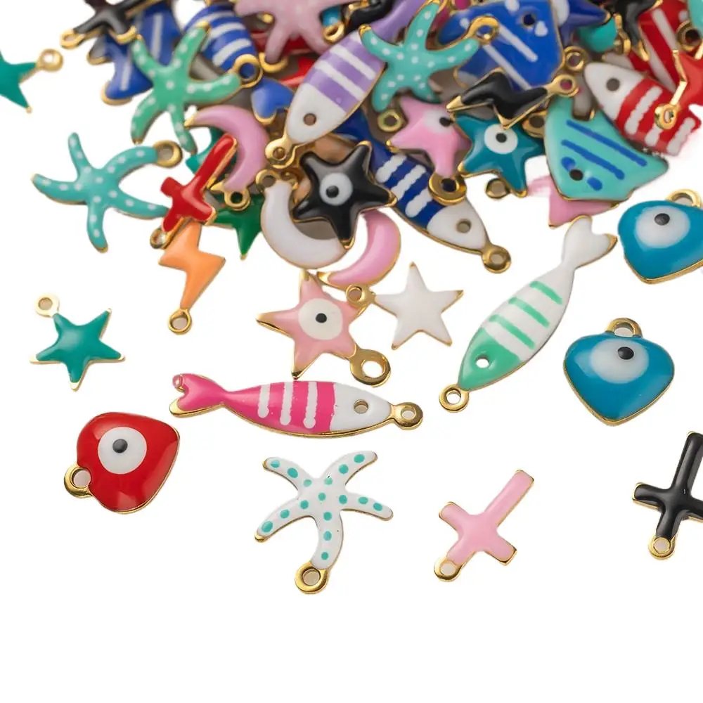 

20Pcs/Lot Stainless Steel Multicolored Enamel Charms Star Moon Cross Pendant For DIY Necklaces Earrings Jewelry Making Findings