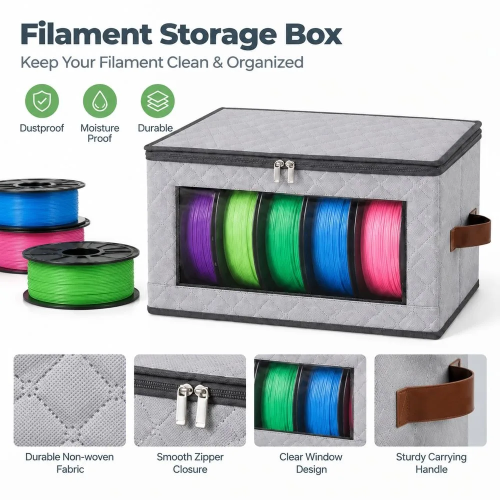 Dustproof Filament Storage Box Moisture Proof Foldable Filament Spool Holder Clear Window Zipper Closure