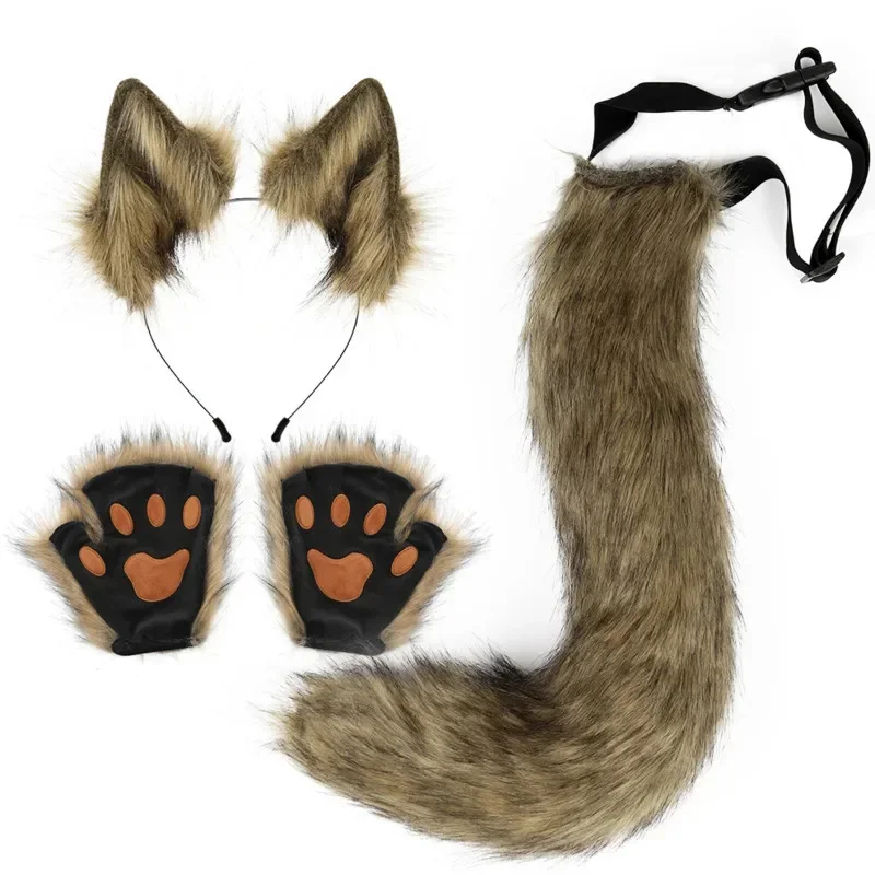 Beast Claw Fox Ear Hair Hoop Set Halloween Simulation Plush Beast Ear Beast Tail Cloth OneSize Christmas Child Adult Gift New