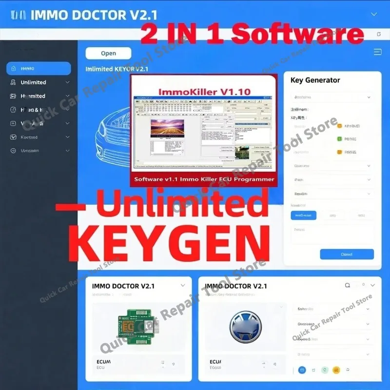 ImmoKiller V1.10 OBD2 Scanner Software + IMMO DOCTOR V2.1 Car accessories With Unlimited KEYGEN MULTI BRAND for ECU Chip Tuning