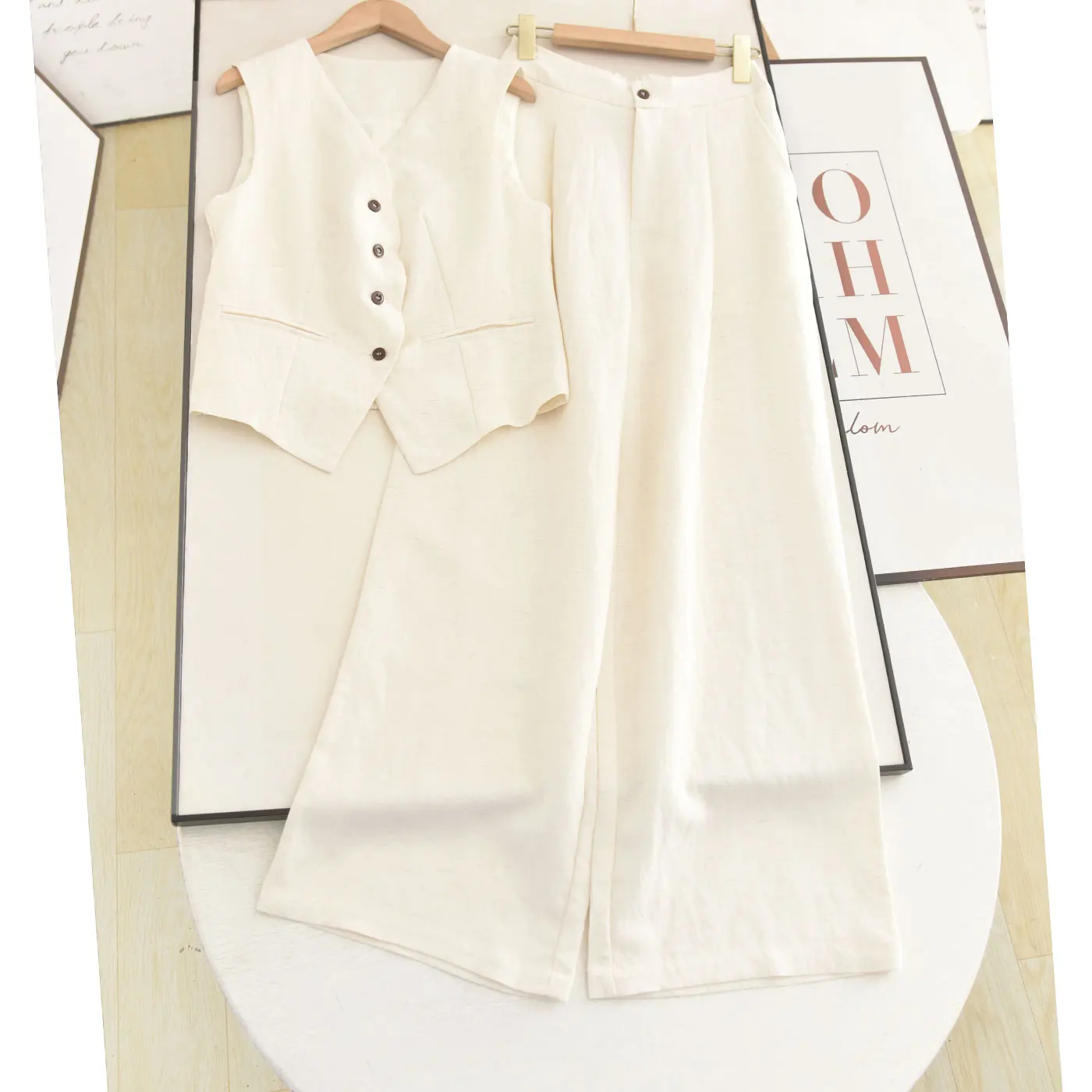 Elegant Commuter Old Money Style Set 2026 Summer New High-End Feeling Matching Vest Wide Leg Pants Two Piece Set Women