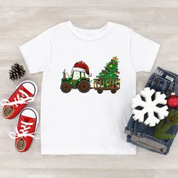 Tractor Farm Christmas Tree Print Boys Girls T-Shirt Funny White Black Red Xmas Gifts Tees Merry Christmas Cartoon Kids Tshirt