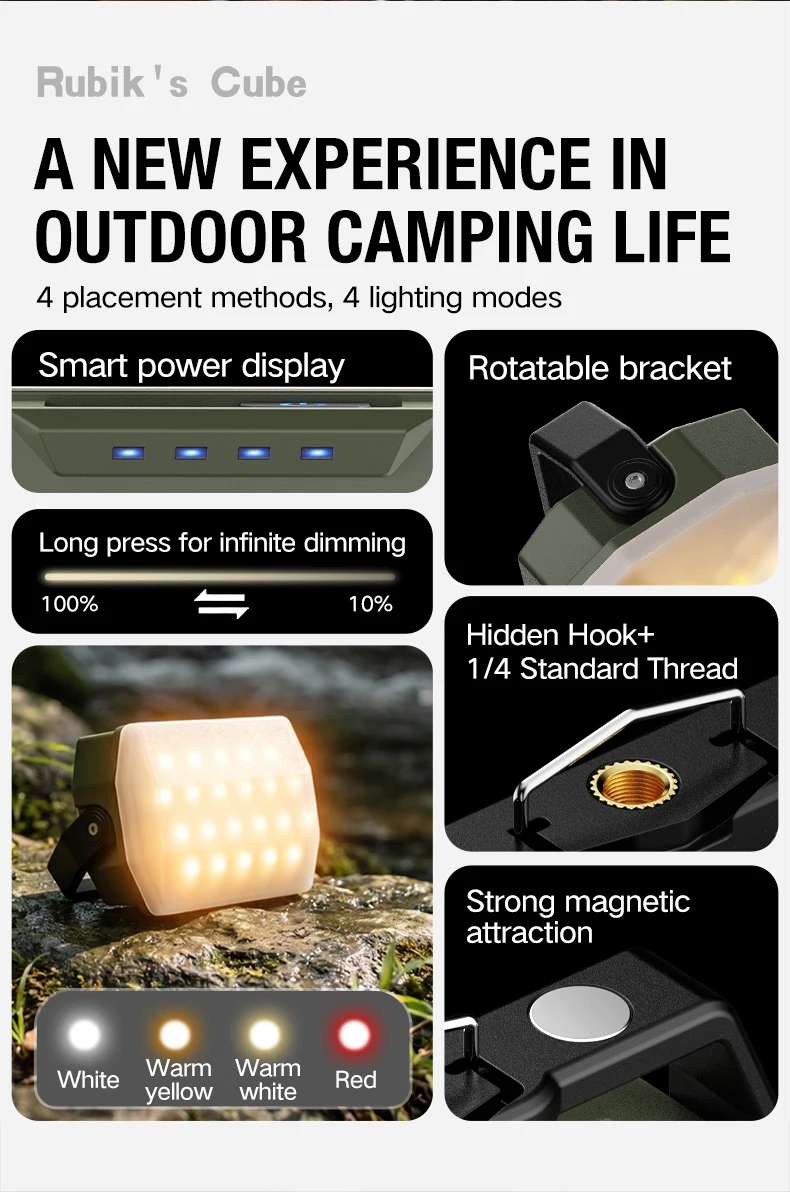 Tragbare Outdoor-Campinglaterne, superlange 4000-mAh-Batterie, wiederaufladbares Notlicht, starker Magnet, Arbeitslicht für Reparaturen – Detail 2