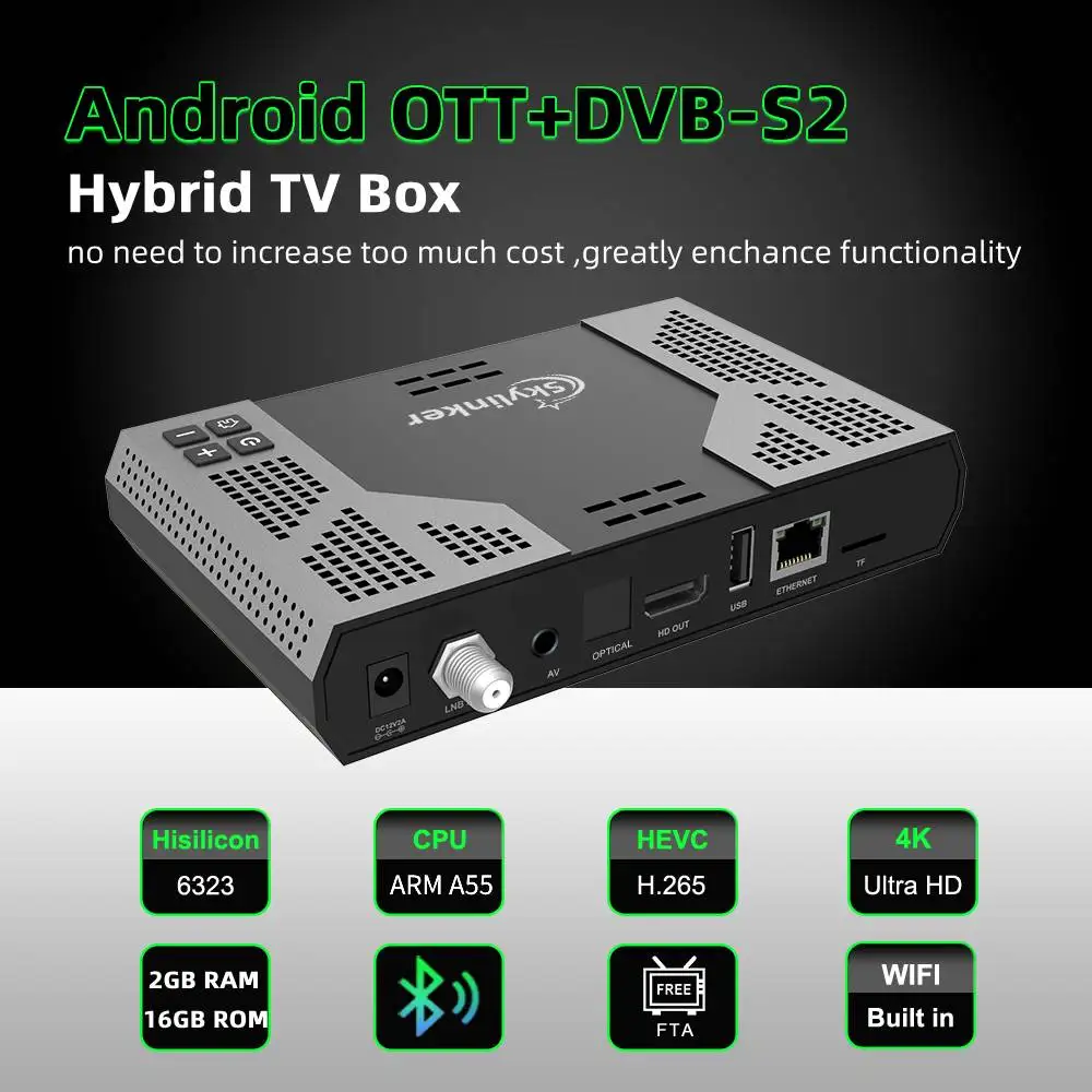Skylinker Z8 4K Android DVB-S2 Hybrid TV Box 5G Wifi 2+16GB OTT+DVB-S/S2 FTA Decoder Digital Satellite TV Receiver Set-top Box