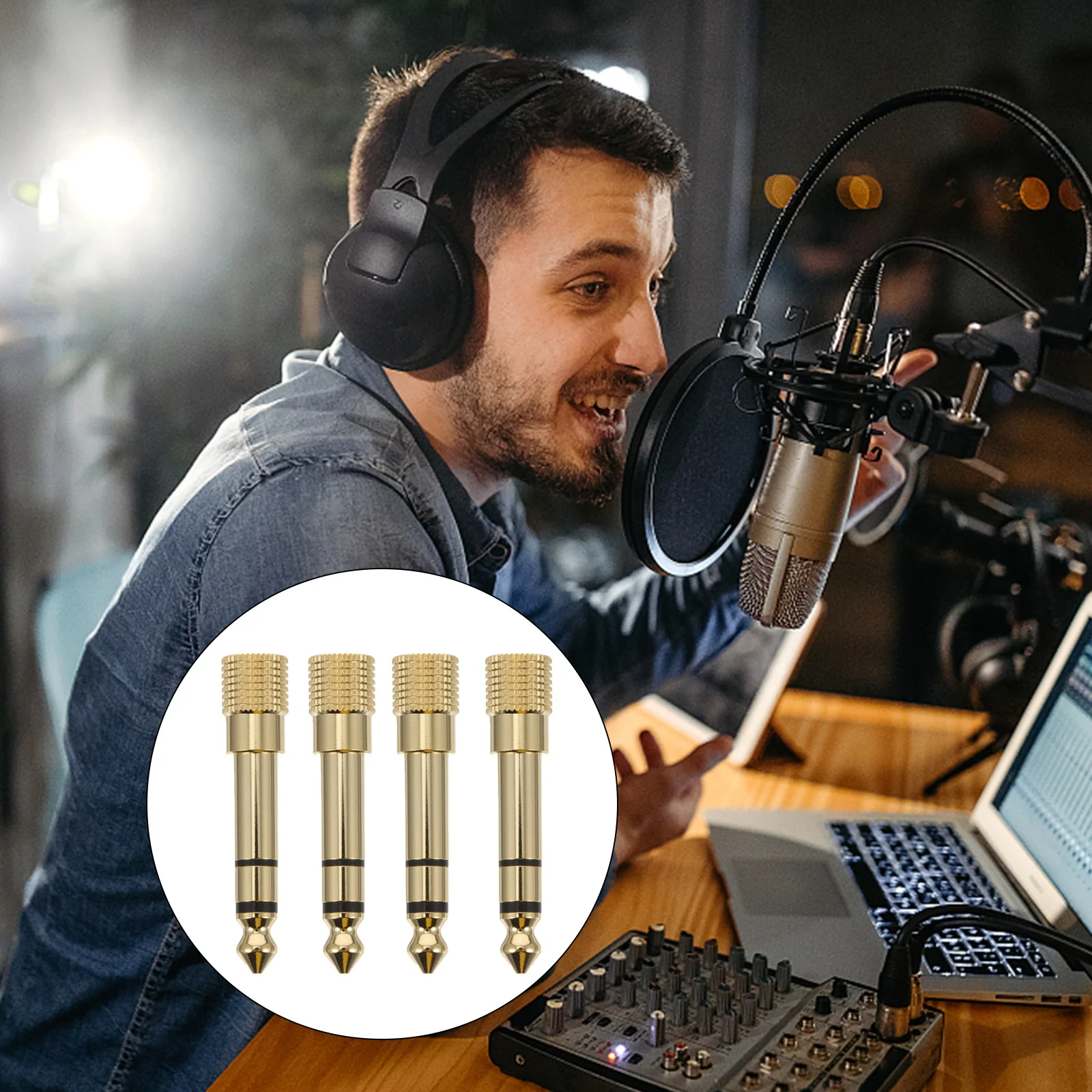 

4 Pcs Wired Adapter Plug Gold Plated Earphone Copper Headphone Jack Amplifier Microphone Cable Converters