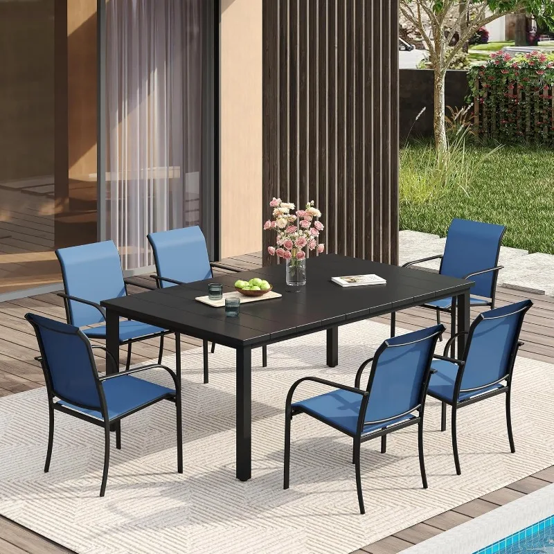 

Patio Dining Set for 6, Outdoor Furniture Set Includes 63" Rectangle Patio Table and 6 Patio Stackable Chairs, Outdoor T