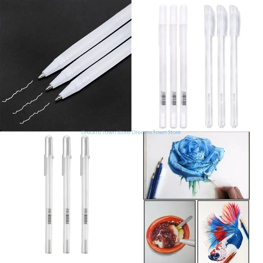 

HX6A 3Pcs White Highlighter Pens Refillable White Gel Pens Kids Art Graffiti Drawing