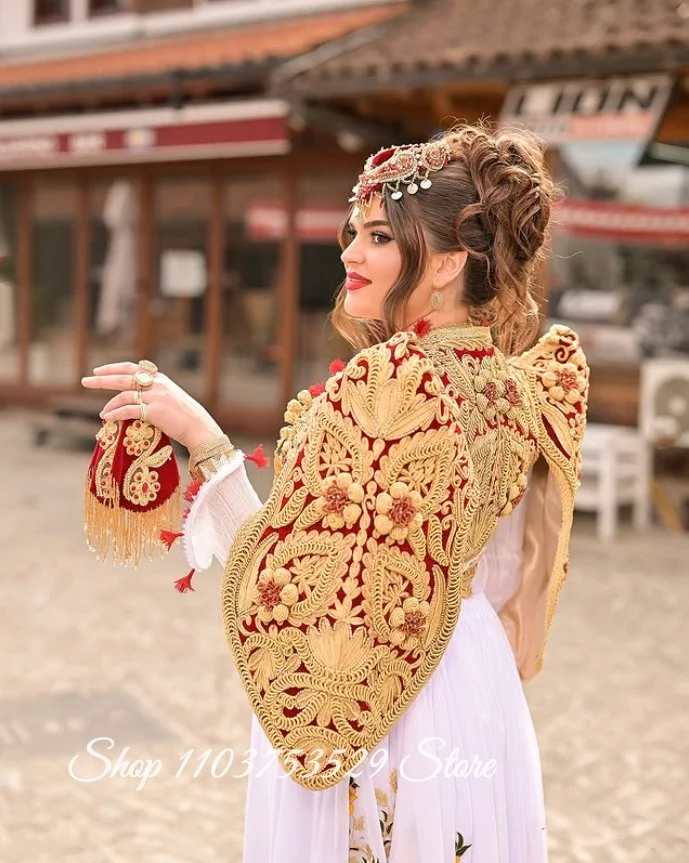 Customized Exquisite Red Traditional Algerian Wedding Gown Luxurious Ethnic Arab Bridal Gown Traditional Celebration Evening Gow